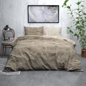 Flanellen Dekbedovertrek Washed Cotton - Eenpersoons (140x200 cm) - Taupe - Dessin: Effen - Sleeptime - Dekbed-Discounter.nl